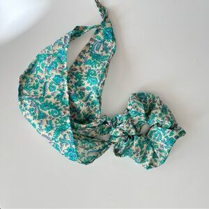 Boho Scrunchie detachable scarf bow 100% vintage silk  retro western rodeo